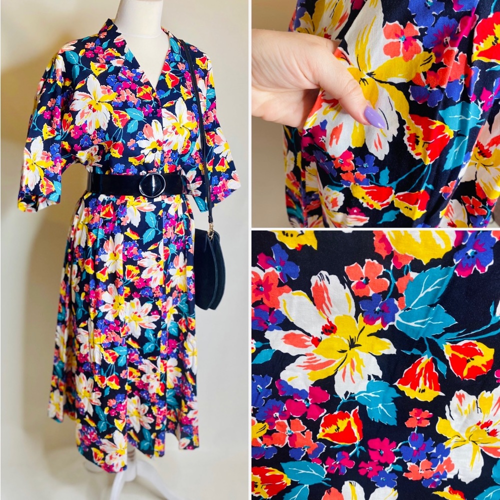 Vintage floral Jaeger outfit set, skirt & top, floral set, floral skirt, size M, - Picture 1 of 16